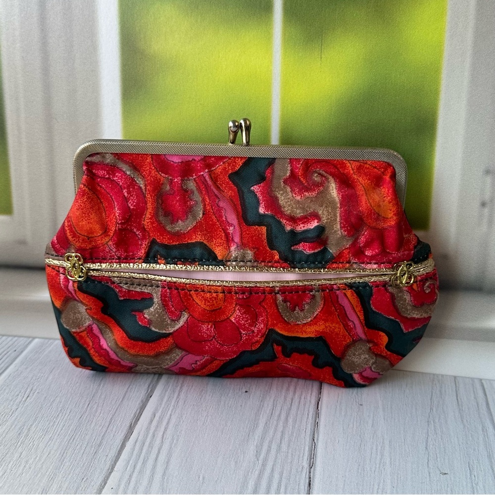 Vtg Orange Floral Abstract Kisslock Coin Purse